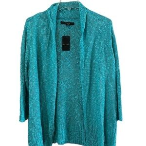 NWT Fever Open Cardigan Textured long sleeve Color Capri Sea Size Small